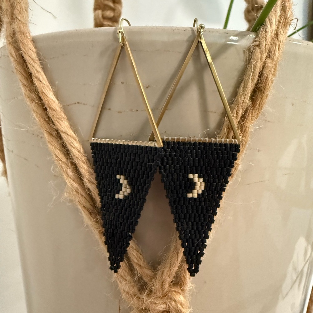 Black and Gold Beaded Earrings